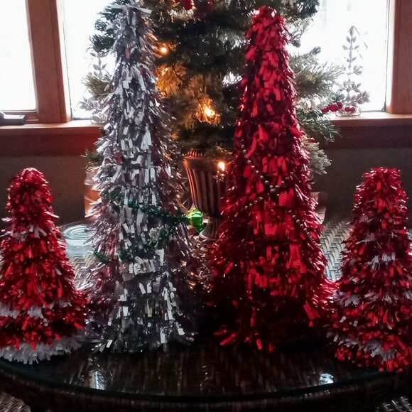 Other - Set of 4 Sparkly Tinsel Tabletop Christmas Trees Decor